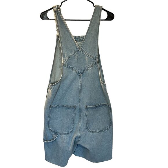 Denim Co. Overall Shorts Size (See Photos) Light Wash, Hook Straps / BiB #P1479 - Picture 3 of 12